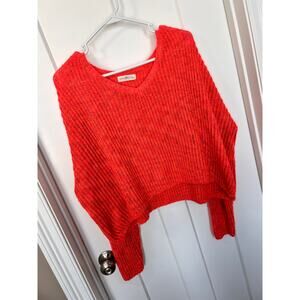 Natural Life Pullover V-Neck Crochet Oversized Sweater Retro Bright Pink Size XL
